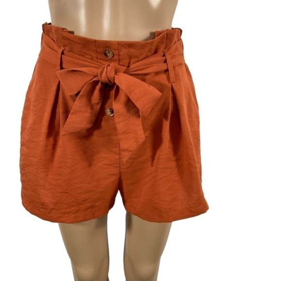 Peach paperbag short Women’s Tie shorts size Large  rust orange - Picture 1 of 10